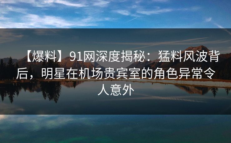 【爆料】91网深度揭秘：猛料风波背后，明星在机场贵宾室的角色异常令人意外